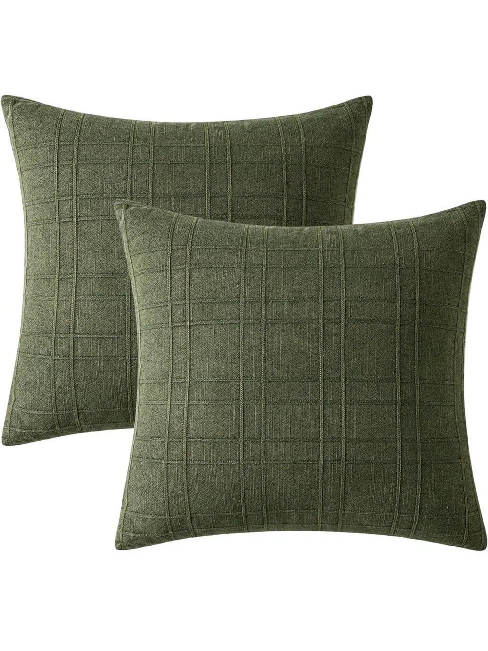 Decorative Linen Check Euro Shams Throw Pillow Covers Neutral  Vintage 1747/bb8
